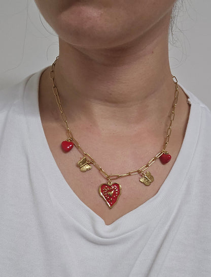 Colar dourado e vermelho (corações)