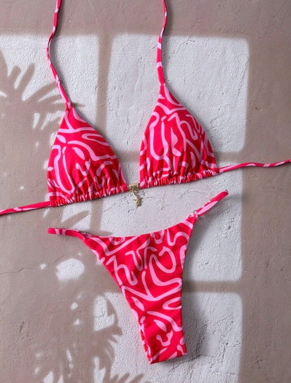 Bikini ajustável estampa rosa